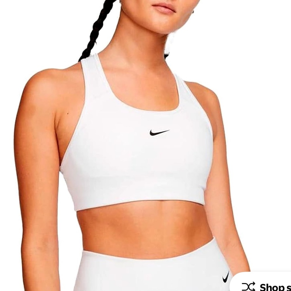Nike Dri-FIT Swoosh size L  White One Piece Pad Racerback Sports Bra scoop neck